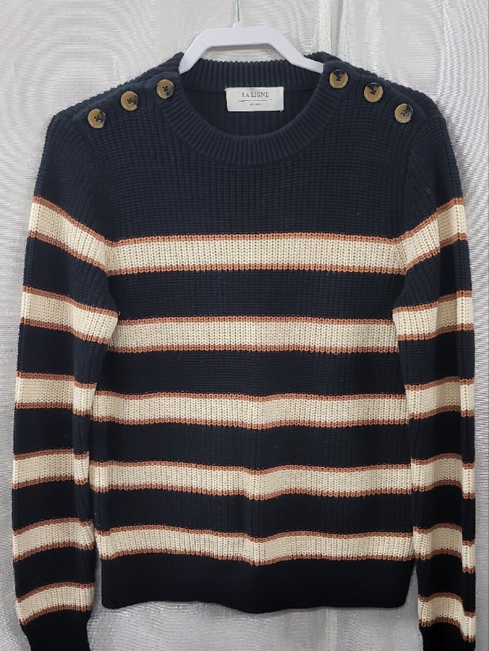La Ligne Black, Cream & Brown Striped Button-Shoulder Sweater